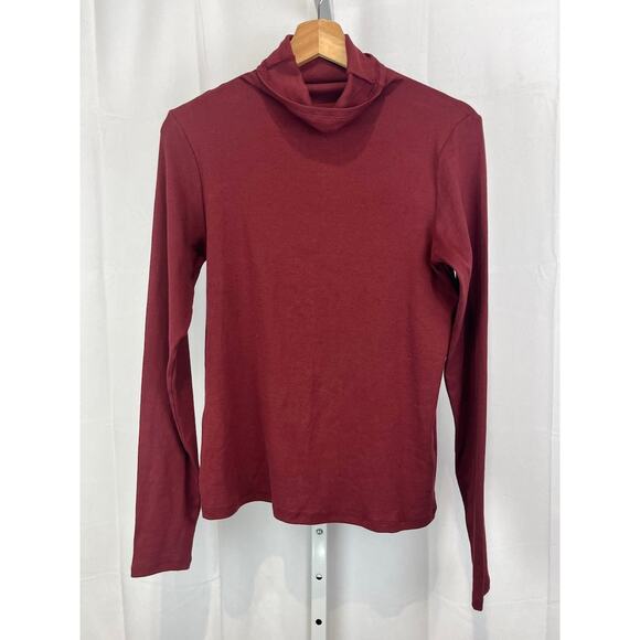 MM. LAFLEUR Axam Turtleneck Top Long Sleeve Stretch Pima Cotton Knit Wine Red L - Picture 1 of 9